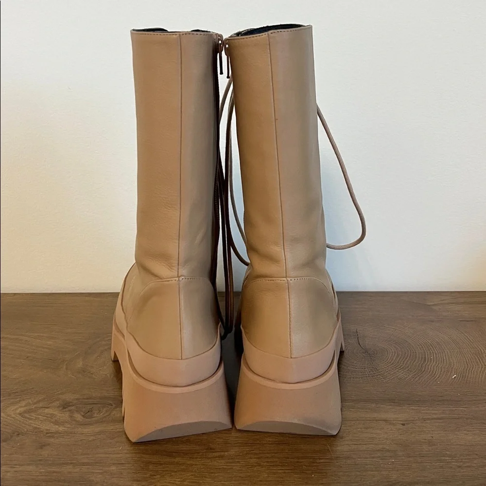 Free People Cairo Tan Leather Platform Lug Sole Boots EU 40 US 9.5-10